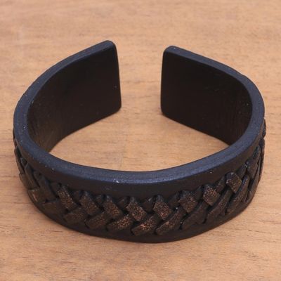 Alternate image for Black Leather Cuff Bracelet with Criss-Cross Laces Tenacity