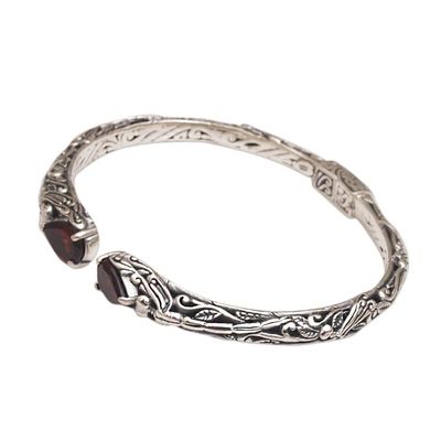 Alternate image for Balinese Sterling Silver and Garnet Hinged Cuff Bracelet Looking for You