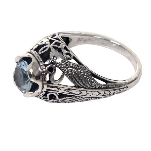 Alternate image for Balinese Sterling Silver and Blue Topaz Bird Theme Ring Starling Romance