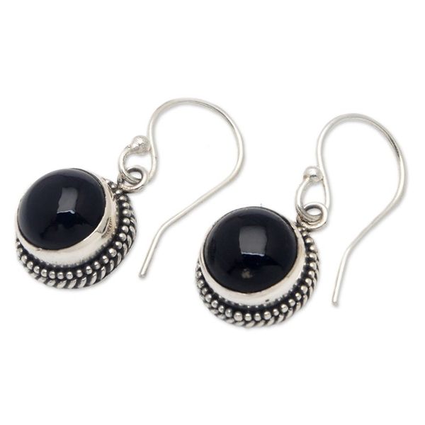 Alternate image for Dangle Earrings with Onyx Cabochons and Braided Motifs Guardian Gaze