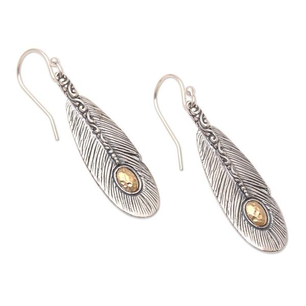 Alternate image for Gold-Accented Dangle Earrings with Feather Motif Fly High