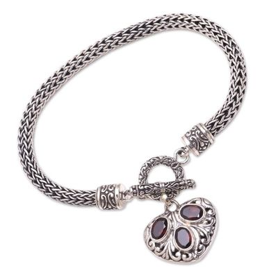 Alternate image for Heart-Shaped Garnet Chain Bracelet from Bali Three Times the Love