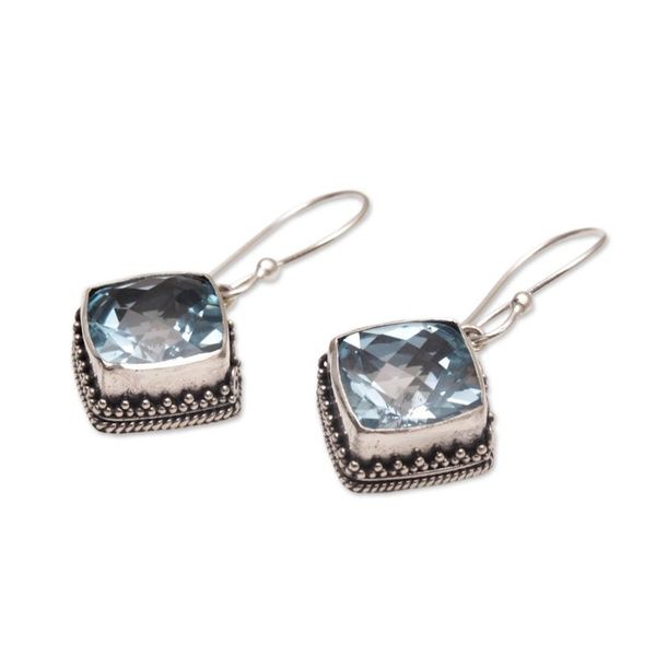 Alternate image for Blue Topaz and Silver Bubble Motif Dangle Earrings from Bali Eyes of Pura