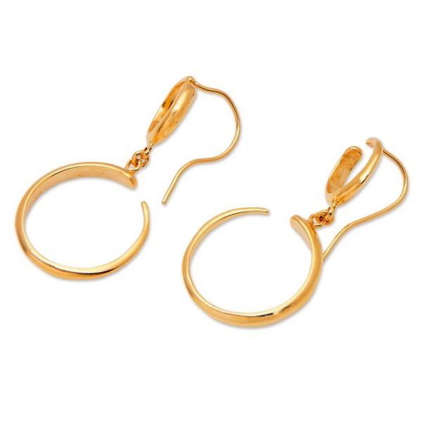 Alternate image for Modern 18k Gold-Plated Brass Dangle Earrings with Hoops Radiant Full Moon