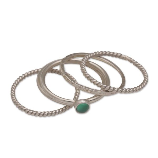 Alternate image for Sterling Silver and Green Agate Stacking Rings Set of 5 As One