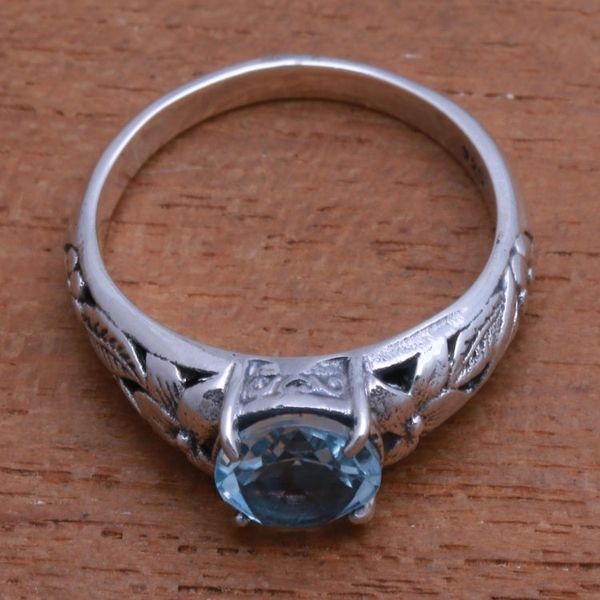 Alternate image for Floral Blue Topaz Single-Stone Ring from Bali Floral Glint