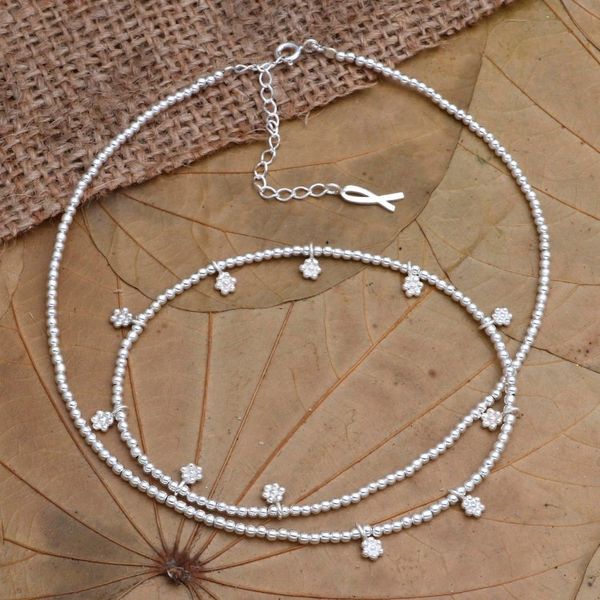 Alternate image for Hand Made Sterling Silver Floral Charm Necklace Silver Flora