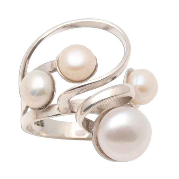 Alternate image for Creamy White Cultured Pearl Cocktail Ring Wave Crest