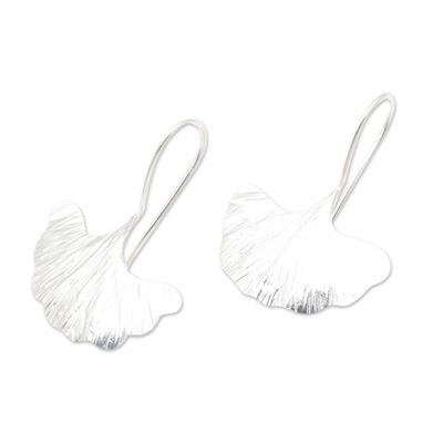 Alternate image for Leaf-Motif Sterling Silver Drop Earrings Summer Fan