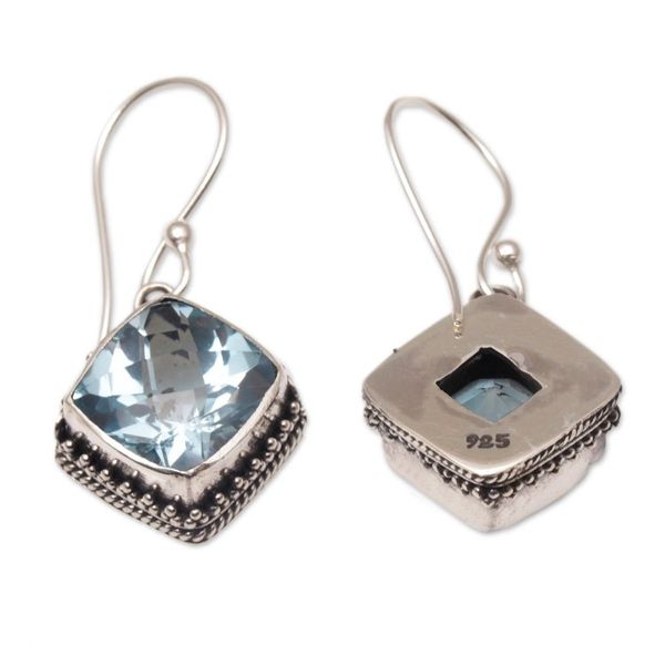 Alternate image for Blue Topaz and Silver Bubble Motif Dangle Earrings from Bali Eyes of Pura
