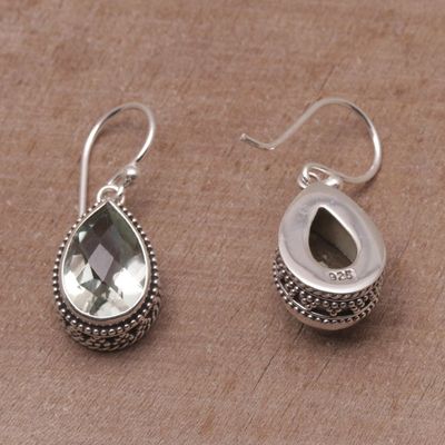 Alternate image for Prasiolite and Silver Teardrop Dangle Earrings from Bali Sparkling Spring