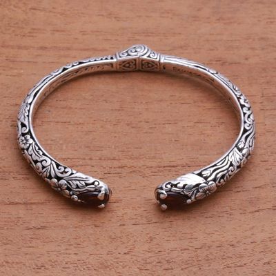 Alternate image for Floral Garnet Cuff Bracelet Crafted in Bali Hint of Twilight