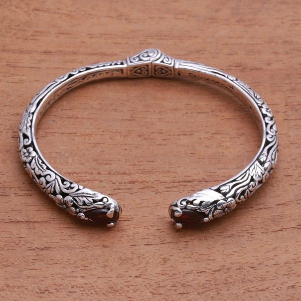 Alternate image for Floral Garnet Cuff Bracelet Crafted in Bali Hint of Twilight