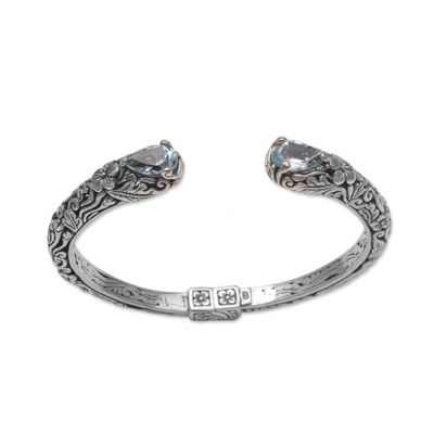Alternate image for Floral Blue Topaz and Silver Cuff Bracelet from Bali Transcendent Forest
