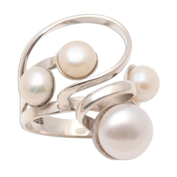 Alternate image for Creamy White Cultured Pearl Cocktail Ring Wave Crest