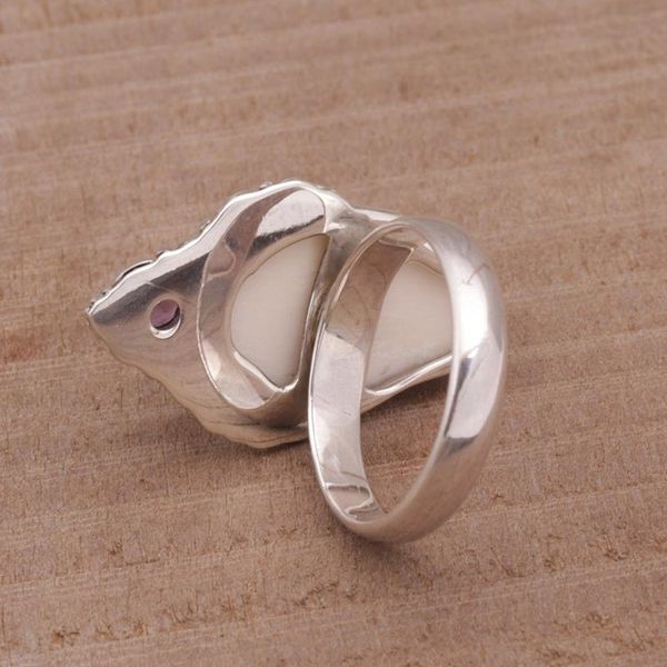 Alternate image for Polished Sterling Silver Ring with Elephant and Amethyst Elephant Grandeur