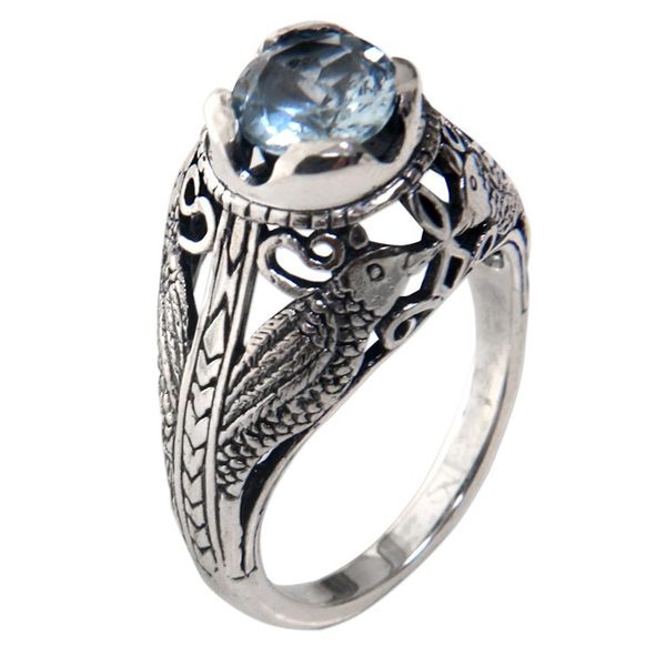 Alternate image for Balinese Sterling Silver and Blue Topaz Bird Theme Ring Starling Romance