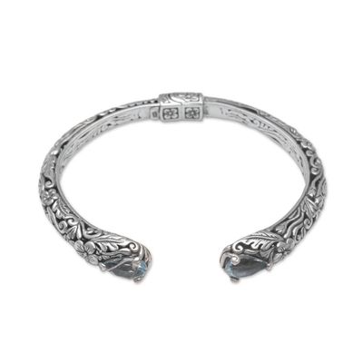 Alternate image for Floral Blue Topaz and Silver Cuff Bracelet from Bali Transcendent Forest