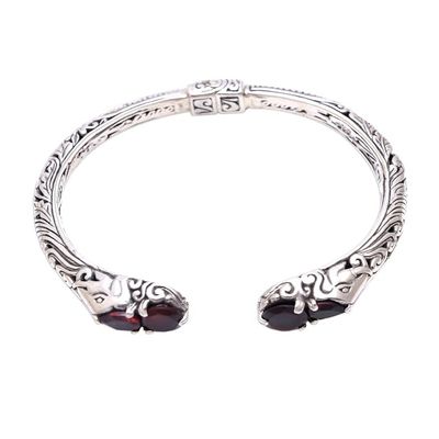 Alternate image for Garnet and Sterling Silver Elephant Motif Cuff Bracelet Elephants Treasure