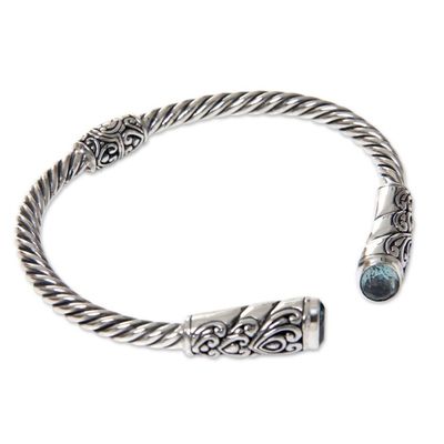 Alternate image for Blue Topaz on Sterling Silver Hinged Cuff Bracelet from Bali Beacon of Light