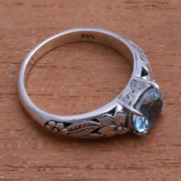 Alternate image for Floral Blue Topaz Single-Stone Ring from Bali Floral Glint