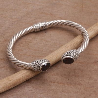 Alternate image for Sterling Silver and Faceted Garnet Hinged Cuff Bracelet Fiery Royalty