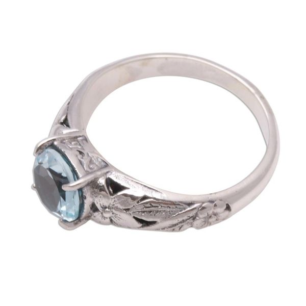 Alternate image for Floral Blue Topaz Single-Stone Ring from Bali Floral Glint
