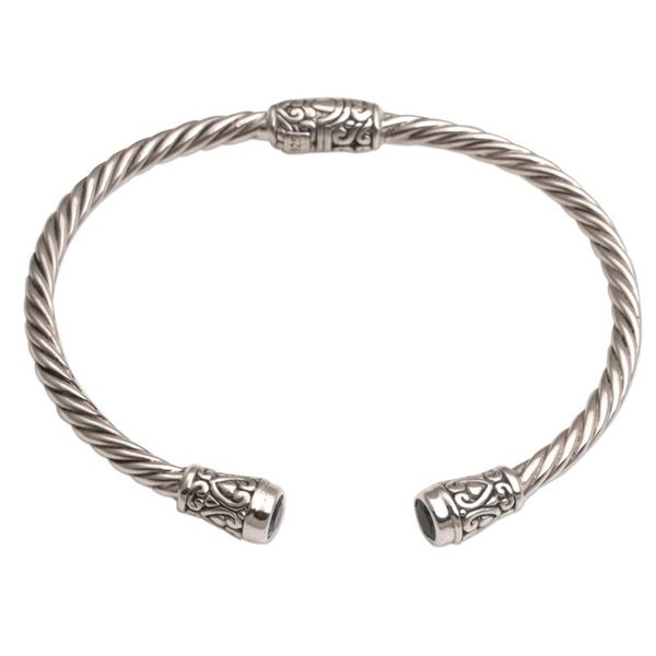 Alternate image for Blue Topaz and Sterling Silver Cuff Bracelet from Bali Spiral Temple