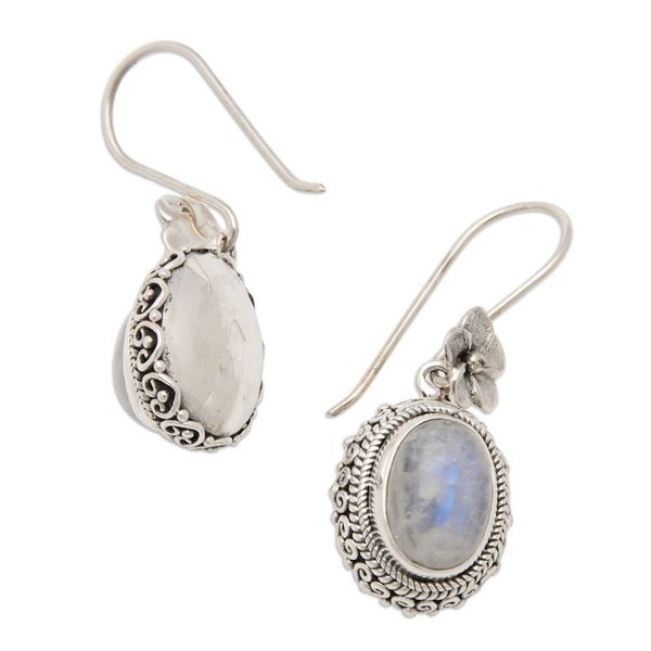 Alternate image for Traditional Natural Rainbow Moonstone Dangle Earrings Queen Moonlight