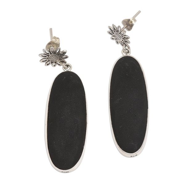 Alternate image for Sterling Silver and Black Lava Stone Oval Dangle Earrings Long Oval Shadow