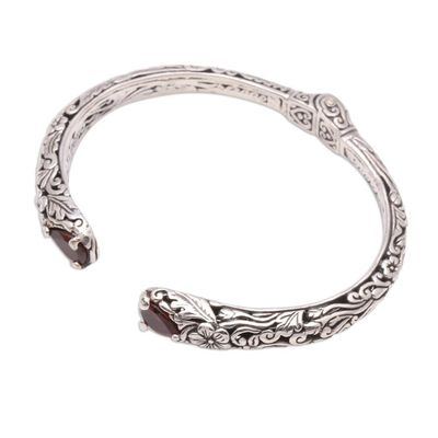 Alternate image for Floral Garnet Cuff Bracelet Crafted in Bali Hint of Twilight