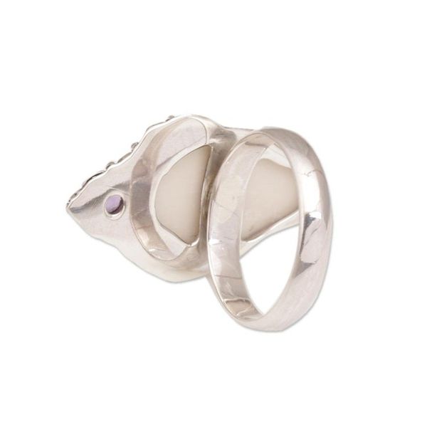 Alternate image for Polished Sterling Silver Ring with Elephant and Amethyst Elephant Grandeur