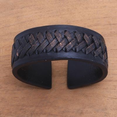 Alternate image for Black Leather Cuff Bracelet with Criss-Cross Laces Tenacity