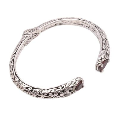Alternate image for Floral Garnet Cuff Bracelet Crafted in Bali Hint of Twilight