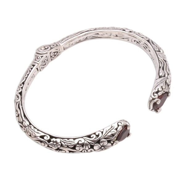 Alternate image for Floral Garnet Cuff Bracelet Crafted in Bali Hint of Twilight