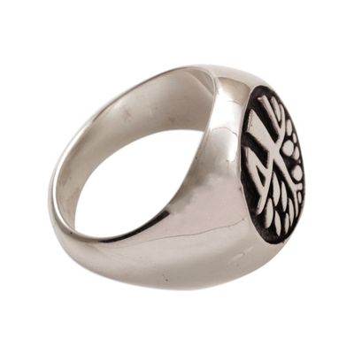 Alternate image for Handcrafted Sterling Silver Signet Ring with Tree Motif Beringin Magic