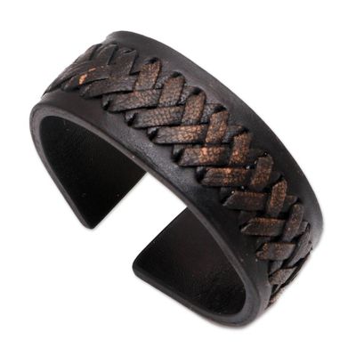 Alternate image for Black Leather Cuff Bracelet with Criss-Cross Laces Tenacity