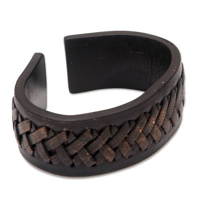 Alternate image for Black Leather Cuff Bracelet with Criss-Cross Laces Tenacity