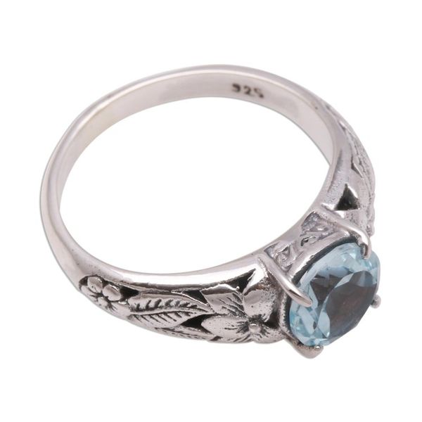 Alternate image for Floral Blue Topaz Single-Stone Ring from Bali Floral Glint