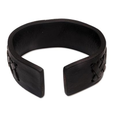 Alternate image for Black Leather Cuff Bracelet with Criss-Cross Laces Tenacity