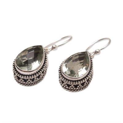 Alternate image for Prasiolite and Silver Teardrop Dangle Earrings from Bali Sparkling Spring