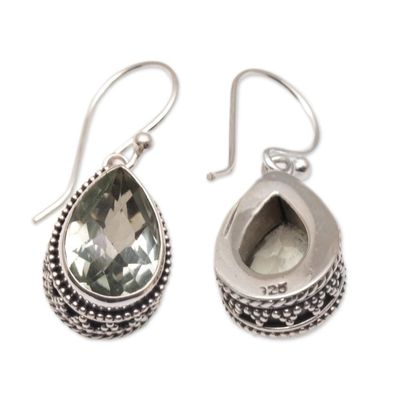 Alternate image for Prasiolite and Silver Teardrop Dangle Earrings from Bali Sparkling Spring