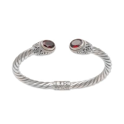 Alternate image for Sterling Silver and Faceted Garnet Hinged Cuff Bracelet Fiery Royalty