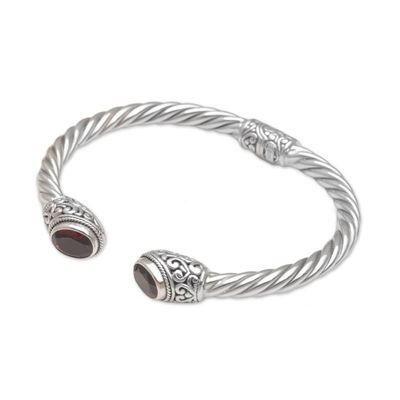 Alternate image for Sterling Silver and Faceted Garnet Hinged Cuff Bracelet Fiery Royalty