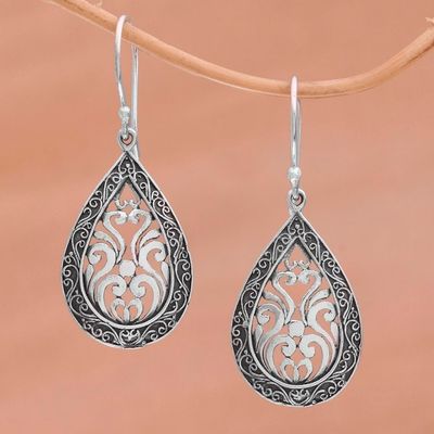 Alternate image for Sterling Silver Balinese Tendrils Tear Drop Dangle Earrings Silver Drop