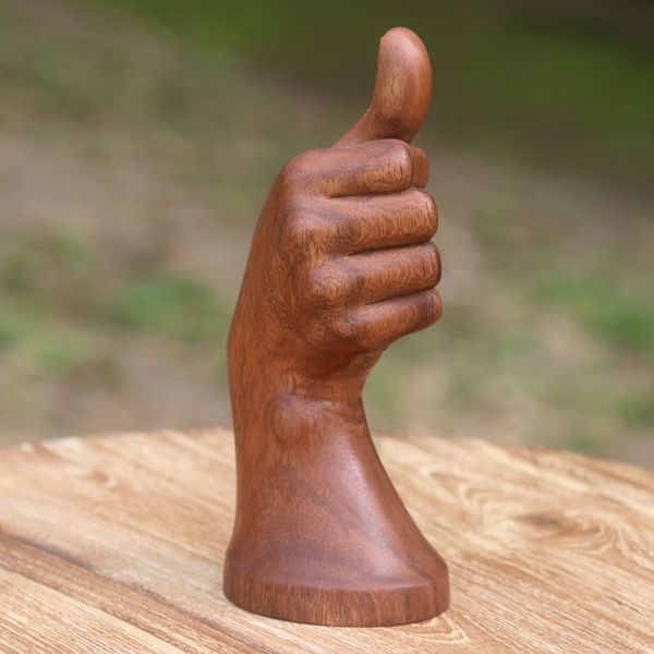 Alternate image for Hand Wood Sculpture Artisan Crafted in Bali Thumbs Up