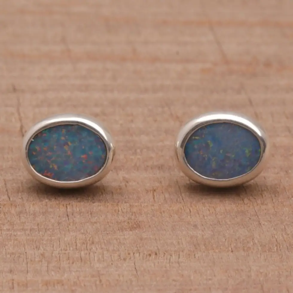 Handcrafted Opal Button Earrings 'Sweet Duchess'