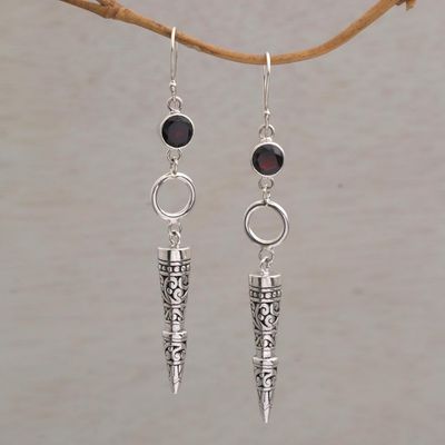 Alternate image for Garnet and 925 Silver Cone-Shaped Earrings from Bali Kamasan Cones