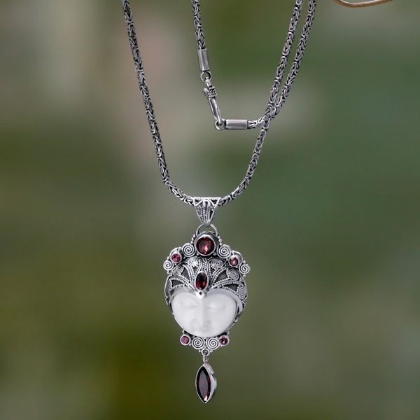 Alternate image for Carved Pendant Necklace with Garnet from Bali Layonsari
