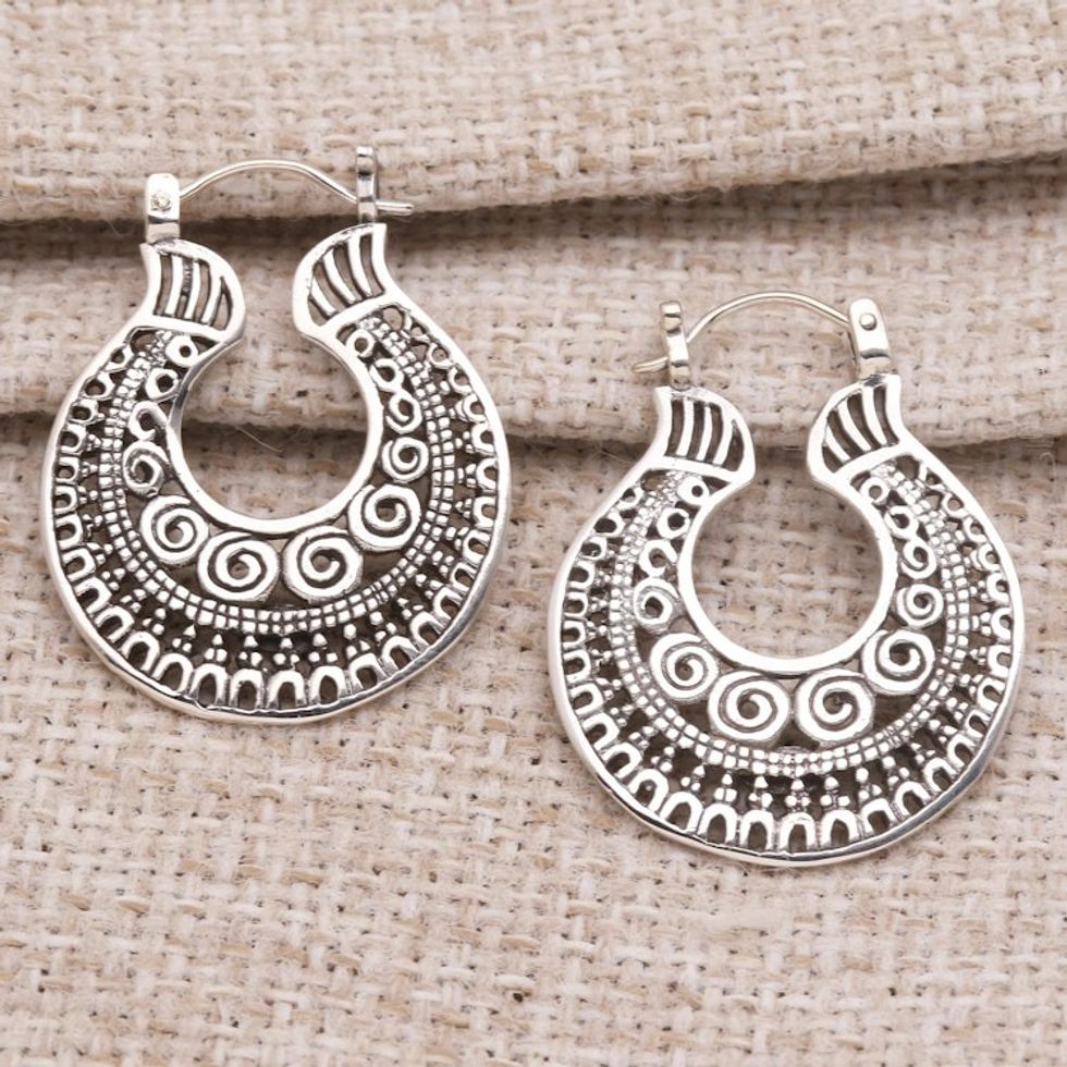 Balinese Sterling Silver Hoop Earrings 'Making Waves'